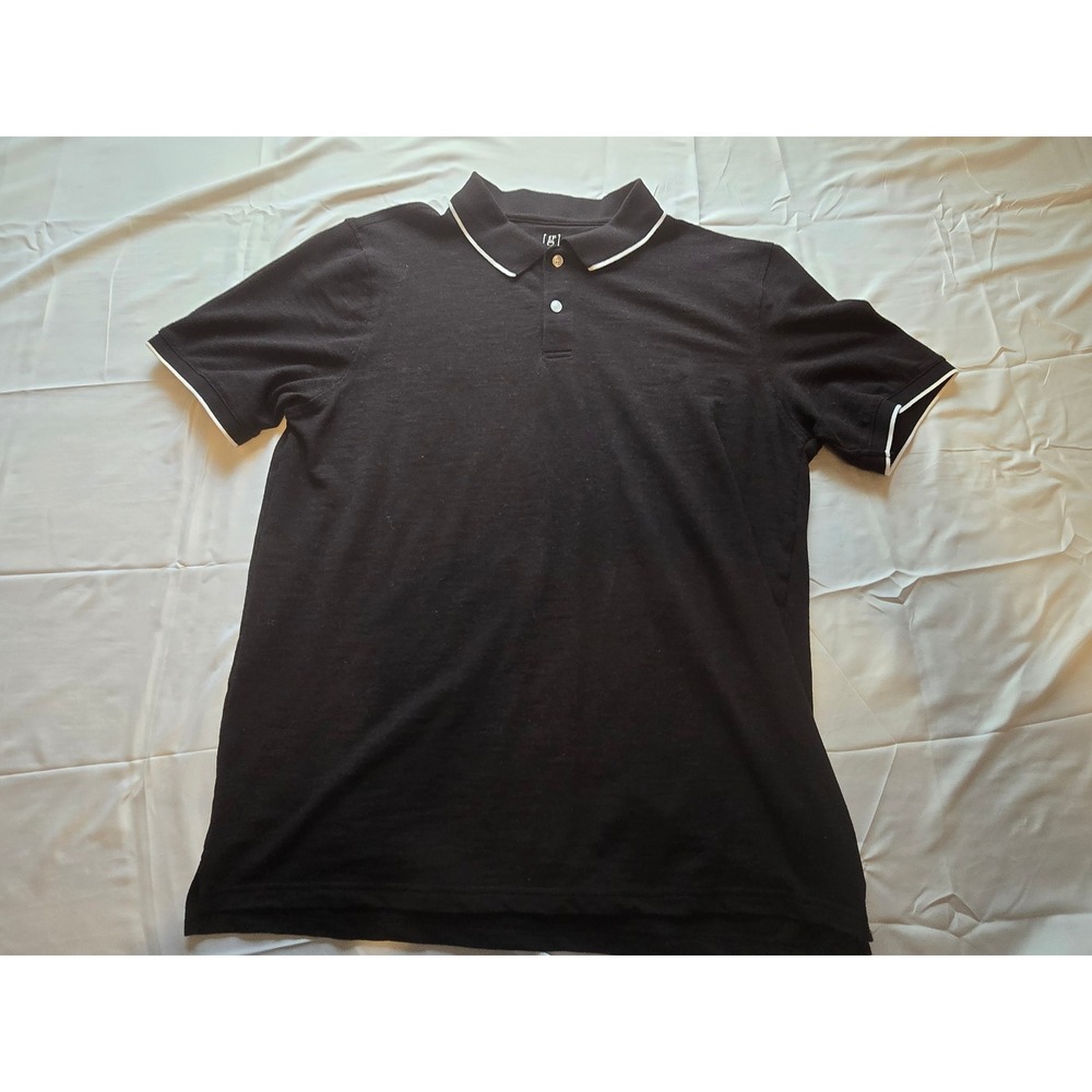 George Mens Polo Shirt L/G‎ Black White Trim Cotton Blend Short Sleeve Top